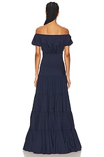CAROLINE CONSTAS Larissa Off Shoulder Tiered Empire Maxi Dress in Navy, view 3, click to view large image.