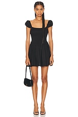 CAROLINE CONSTAS Tarah Smocked V Waist Mini Dress in Black, view 1, click to view large image.