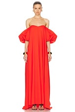 CAROLINE CONSTAS Palmer Off Shoulder Maxi Dress in Madder Red, view 1, click to view large image.