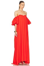 CAROLINE CONSTAS Palmer Off Shoulder Maxi Dress in Madder Red, view 2, click to view large image.