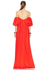 CAROLINE CONSTAS Palmer Off Shoulder Maxi Dress in Madder Red, view 3, click to view large image.