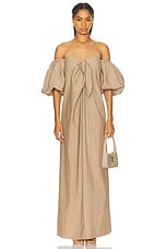 CAROLINE CONSTAS Reyna Tie Front Column Dress in Chocolate, view 1, click to view large image.