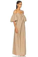 CAROLINE CONSTAS Reyna Tie Front Column Dress in Chocolate, view 2, click to view large image.