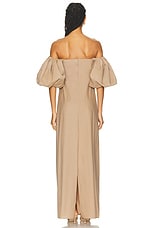 CAROLINE CONSTAS Reyna Tie Front Column Dress in Chocolate, view 3, click to view large image.