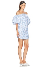 CAROLINE CONSTAS Bekah Bubble Sleeve Ruched Mini Dress in Marina Toile, view 2, click to view large image.