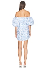CAROLINE CONSTAS Bekah Bubble Sleeve Ruched Mini Dress in Marina Toile, view 3, click to view large image.