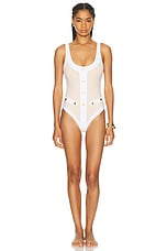 CAROLINE CONSTAS Sailor Gold One Piece Swimsuit in Nougat White Combo, view 1, click to view large image.