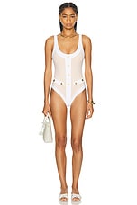 CAROLINE CONSTAS Sailor Gold One Piece Swimsuit in Nougat White Combo, view 4, click to view large image.