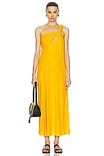 Chloe One Shoulder Cut Out Dress in Dark Ochre, view 1, click to view large image.