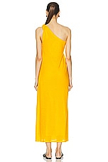 Chloe One Shoulder Cut Out Dress in Dark Ochre, view 4, click to view large image.