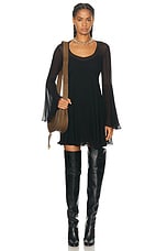 Chloe Long Sleeve Silk Georgette Dress in Black, view 5, click to view large image.