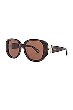 Chloe Marcie Rectangular Sunglasses in Havana & Brown, view 2, click to view large image.