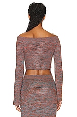 Chloe Off the Shoulder Long Sleeve Sweater in Multicolor Blue 1, view 3, click to view large image.