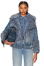 Chloe Shearling &amp; Denim Jacket in Foggy Blue, view 1, click to view large image.