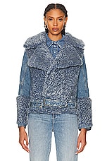 Chloe Shearling &amp; Denim Jacket in Foggy Blue, view 2, click to view large image.