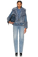 Chloe Shearling &amp; Denim Jacket in Foggy Blue, view 5, click to view large image.