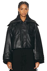 Chloe Glossy Leather Cropped Jacket in Black, view 2, click to view large image.