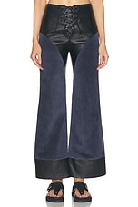 Chloe Nappa Leather Suede Wide Leg Pant in Evening Blue, view 1, click to view large image.