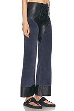 Chloe Nappa Leather Suede Wide Leg Pant in Evening Blue, view 2, click to view large image.