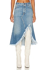 Chloe Distressed Midi Skirt in Foggy Blue, view 1, click to view large image.