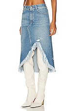 Chloe Distressed Midi Skirt in Foggy Blue, view 3, click to view large image.