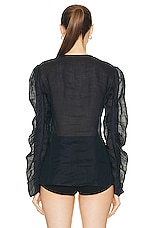 Chloe Ruffle Long Sleeve Top in Ink Navy, view 3, click to view large image.