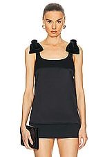Chloe Silk Satin Bow Top in Black, view 1, click to view large image.
