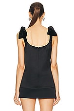 Chloe Silk Satin Bow Top in Black, view 3, click to view large image.