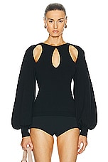 Chloe Long Sleeve Cut Out Top in Black, view 1, click to view large image.