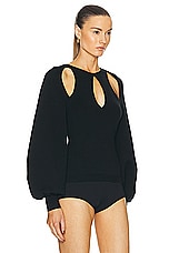 Chloe Long Sleeve Cut Out Top in Black, view 2, click to view large image.