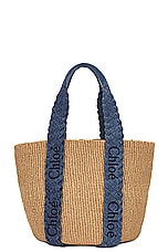 Chloe Large Woody Basket Bag in Denim, view 1, click to view large image.