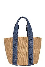 Chloe Large Woody Basket Bag in Denim, view 3, click to view large image.