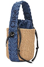 Chloe Small Woody Bucket Bag in Denim, view 5, click to view large image.