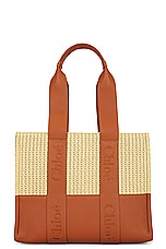 Chloe Raffia Woody Tote Bag in Caramel, view 1, click to view large image.