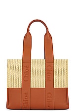 Chloe Raffia Woody Tote Bag in Caramel, view 3, click to view large image.
