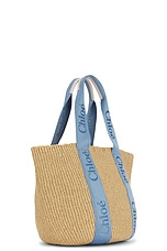 Chloe Woody Raffia Tote Bag in Washed Blue, view 3, click to view large image.