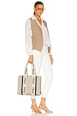 Chloe Medium Woody Tote Bag in White & Blue, view 2, click to view large image.