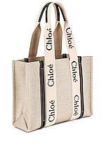 Chloe Medium Woody Tote Bag in White & Blue, view 4, click to view large image.