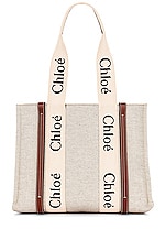 Chloe Medium Woody Tote Bag in White & Brown, view 1, click to view large image.