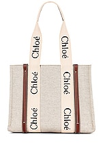 Chloe Medium Woody Tote Bag in White & Brown, view 3, click to view large image.