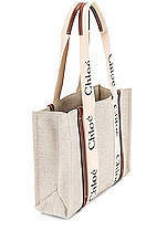 Chloe Medium Woody Tote Bag in White & Brown, view 4, click to view large image.