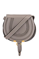 Chloe Small Marcie Grained Calfskin Saddle Bag in Cashmere Grey, view 3, click to view large image.