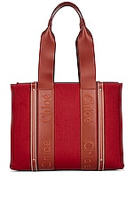 Chloe Woody Tote Bag in Dark Red, view 1, click to view large image.