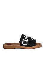 Chloe Woody Flat Slides in Black, view 1, click to view large image.