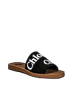 Chloe Woody Flat Slides in Black, view 2, click to view large image.