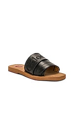 Chloe Woody Flat Slides in Black, view 2, click to view large image.