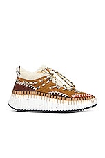 Chloe Shearling Nama Sneaker in Softy Brown, view 1, click to view large image.