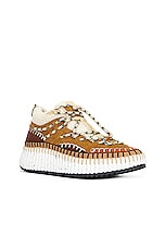 Chloe Shearling Nama Sneaker in Softy Brown, view 2, click to view large image.