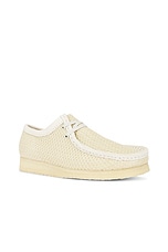 Clarks Wallabee Boot in Off White Mesh, view 2, click to view large image.