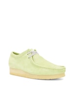 Clarks Wallabee Boot in Pale Lime Suede, view 2, click to view large image.